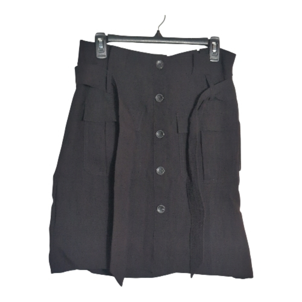 Calvin Klein 8 Black Button-Up Knee Length Skirt Tie Belt Preppy Retro Mod NWT